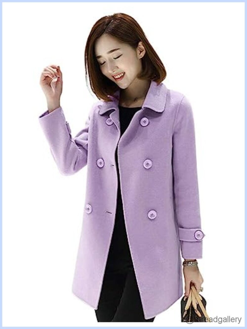 Womens Double Breasted Wool Blend Pea Coat Classic Fit Outwear